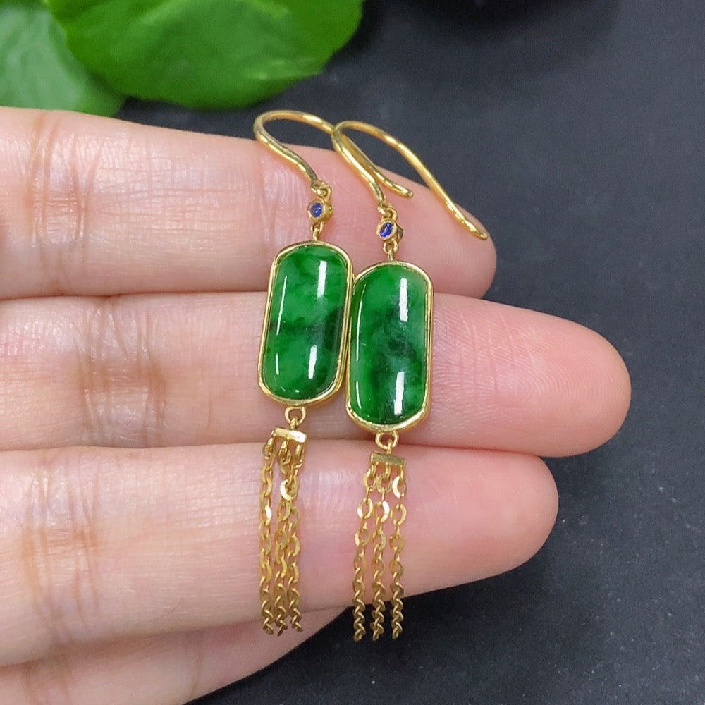 HKHQ Jadeite earrings with 18K gold, showcasing smooth jadeite stones set in elegant gold earrings.