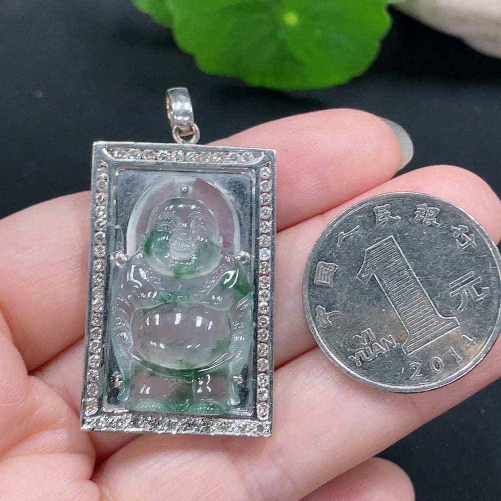 Jadeite Inlaid Pendant 18K Gold Total Weight Approx.12g (With Diamond Accents)