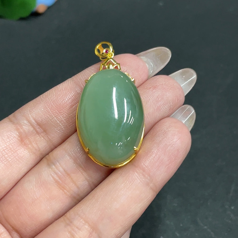 Hetian Jade Inlaid Pendant Cabochon 18k Total Weight Approx. 12g