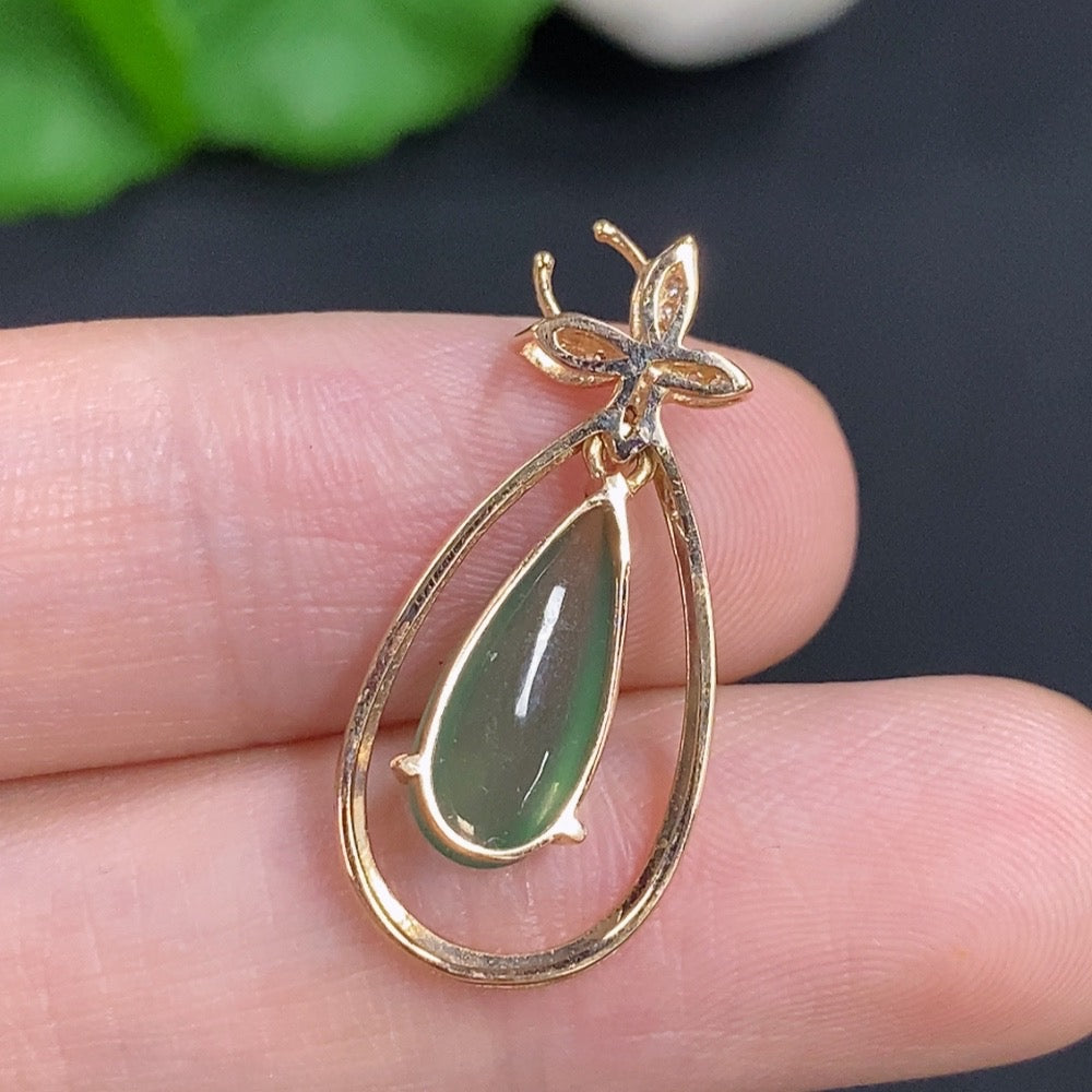 Jadeite Inlaid Pendant 18k Gold Total Weight Approx. 1.8g With Diamond Accents
