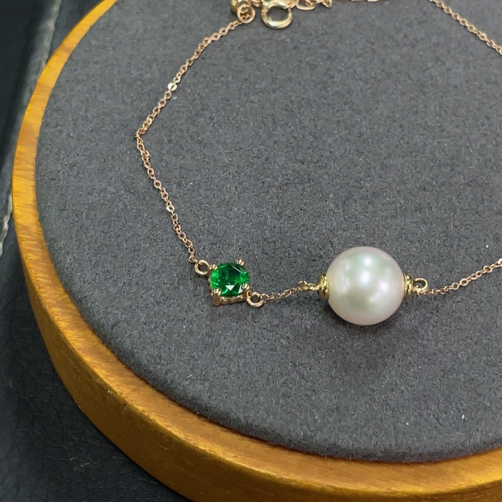 Seawater Pearl Bracelet 18k Gold Non-Natural Accent Stones Considered