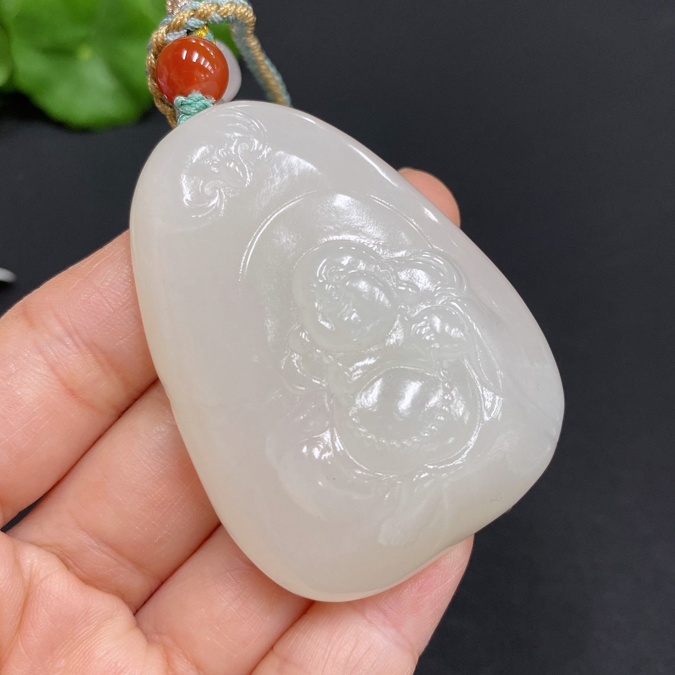 Hetian Jade Pendant Buddha, Total Weight (including rope): 56.8g