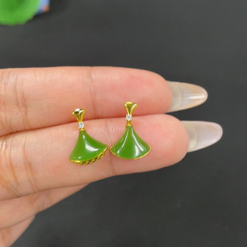 Hetian Jade Inlaid Earrings Total Weight Approx. 1.3g 18k Non-Diamond