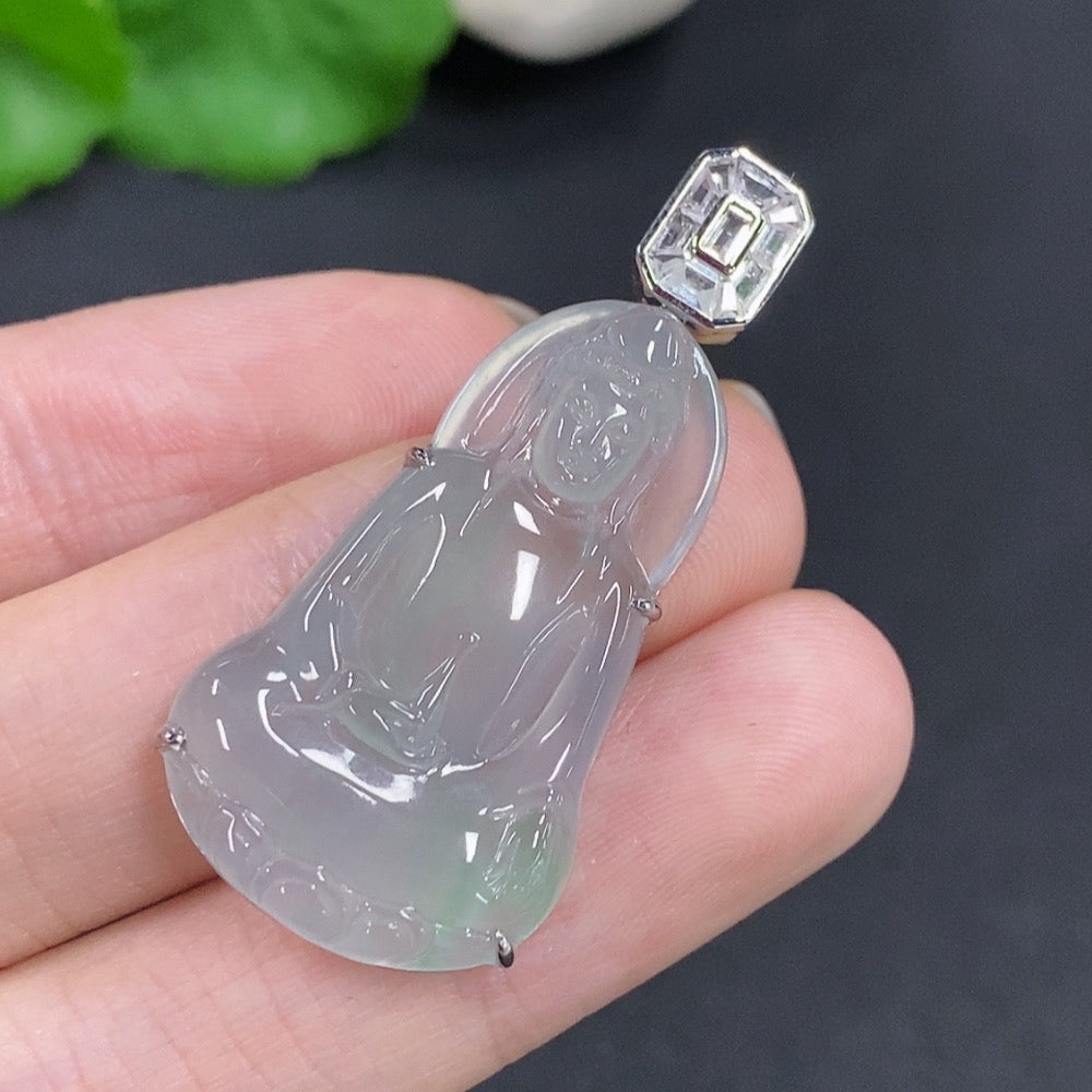 Jadeite Guanyin Pendant 18k Gold Total Weight Approx. 5.8g
