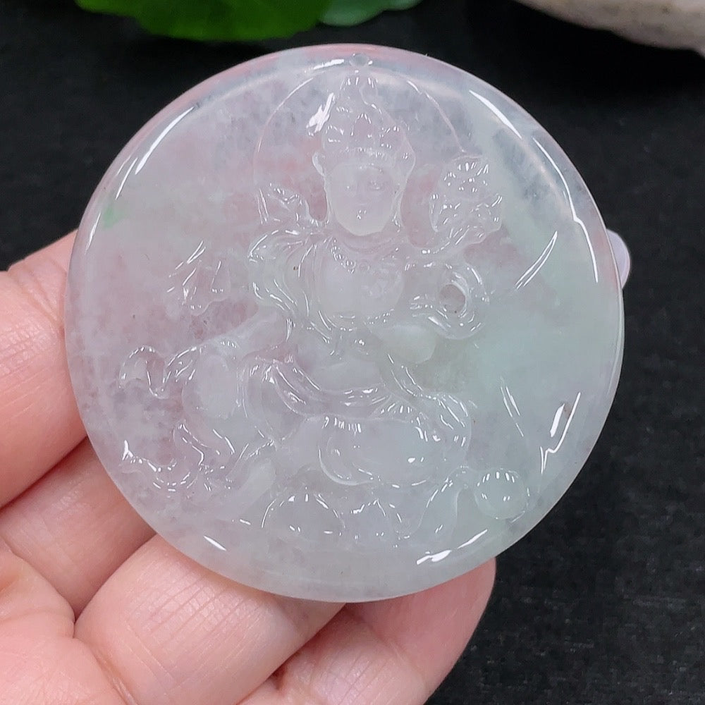 Jadeite Guanyin Pendant, Total Weight Approximately 26.2g