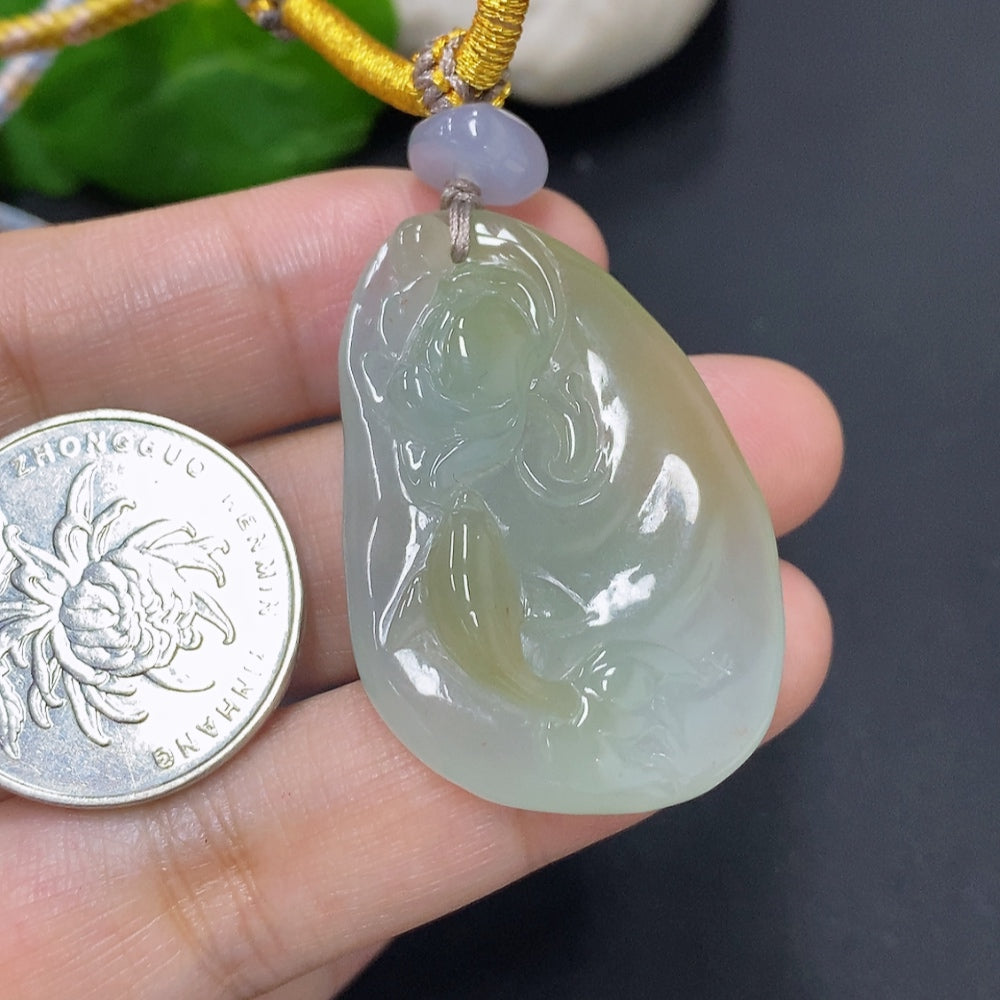 Jadeite Lotus and Fish Pendant Total Weight Approx. 18.67g