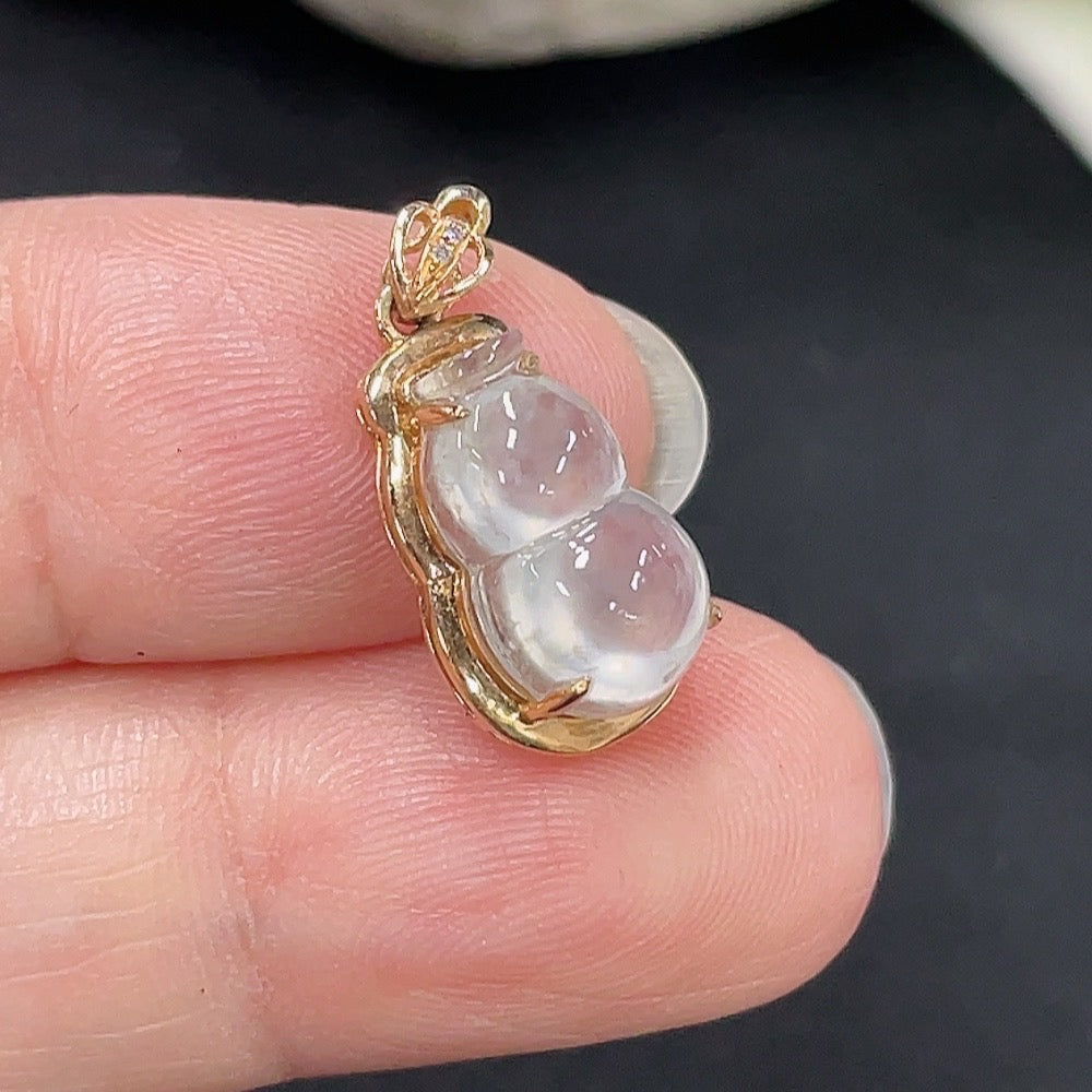 Jadeite Gourd Inlaid Pendant 18K Gold Total Weight Approx. 1.4g (Non-Diamond)