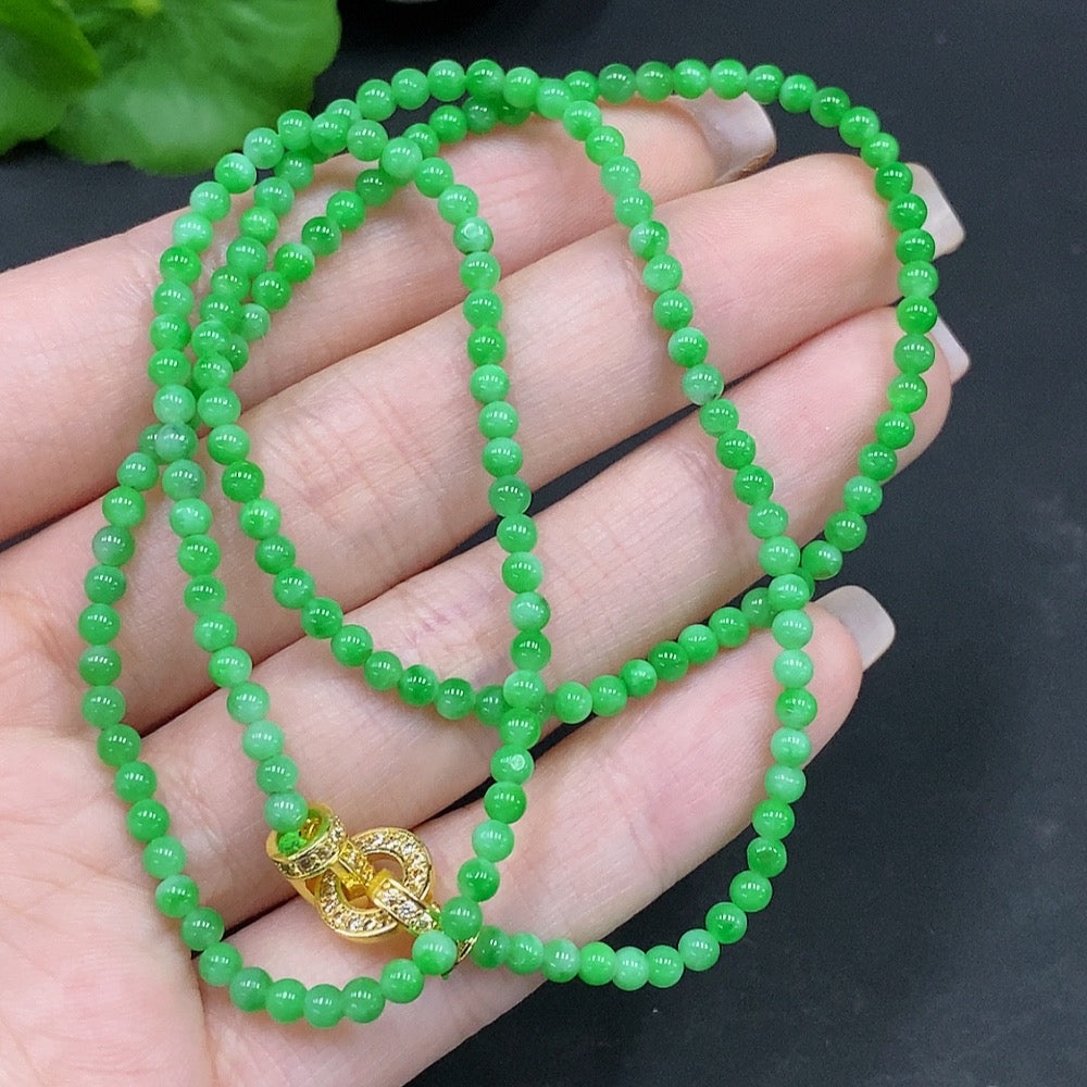 Jadeite Bead Necklace, Approx. 2.9mm, Total Weight Approx. 9.38g, Non-Gold Clasp