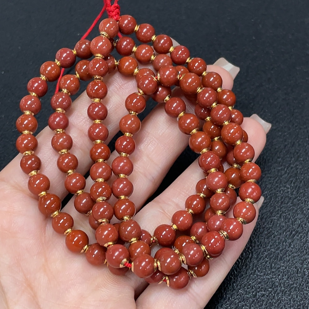 18K red agate gemstone bead strand with visible organic matter, 6.2mm size, weight 32.66g, natural organic gemstone from HKHQ.