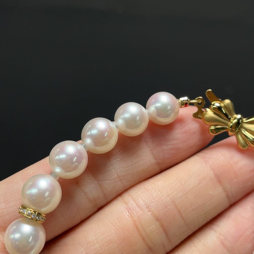 Seawater Pearl Bracelet Non-Diamond Marked Red Non-Gold String Undetectable Rest 18k Gold Size About 7.8mm