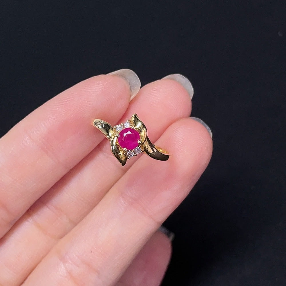 Ruby Inlaid Ring, 18k Gold, Size 15, Total Weight Approx. 1.97g, Diamond Accents