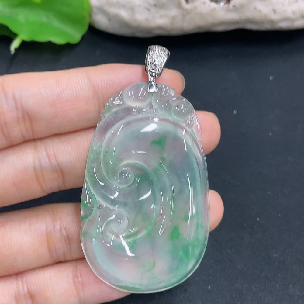 Jadeite Pendant Ruyi 18k with Diamond Accents Total Weight Approx. 18.9g