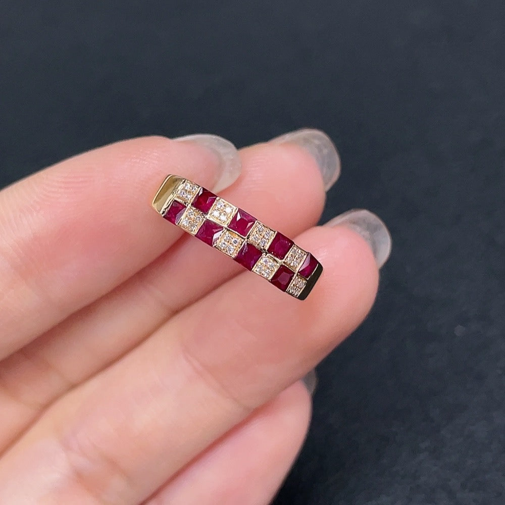 Ruby Inlaid Ring, 18K Gold, Diamond Accents
