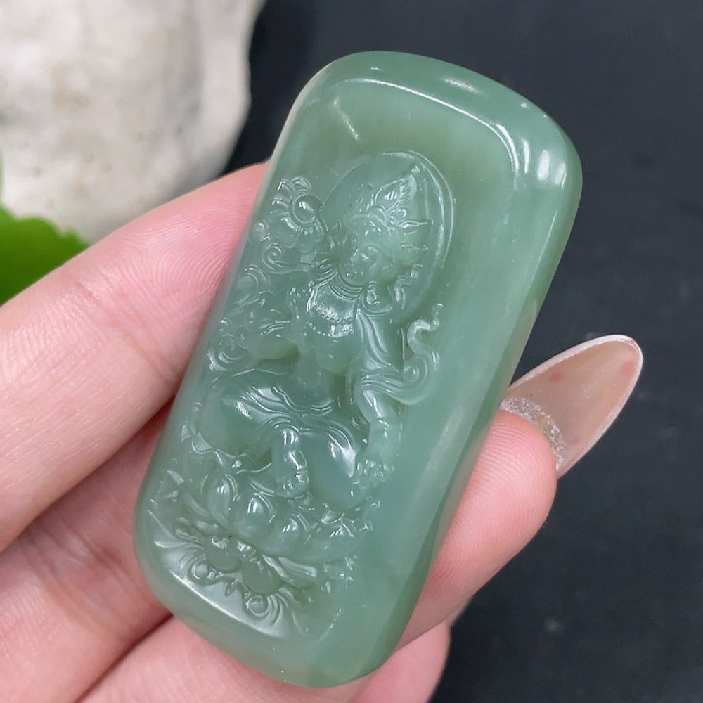 Hetian Jade Pendant Green Tara Total Weight Approx. 27.4g