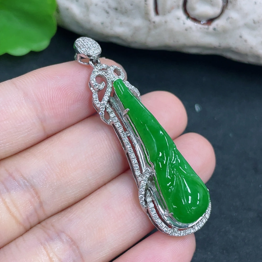 Jadeite Pendant with 18k Gold and Diamond Accents