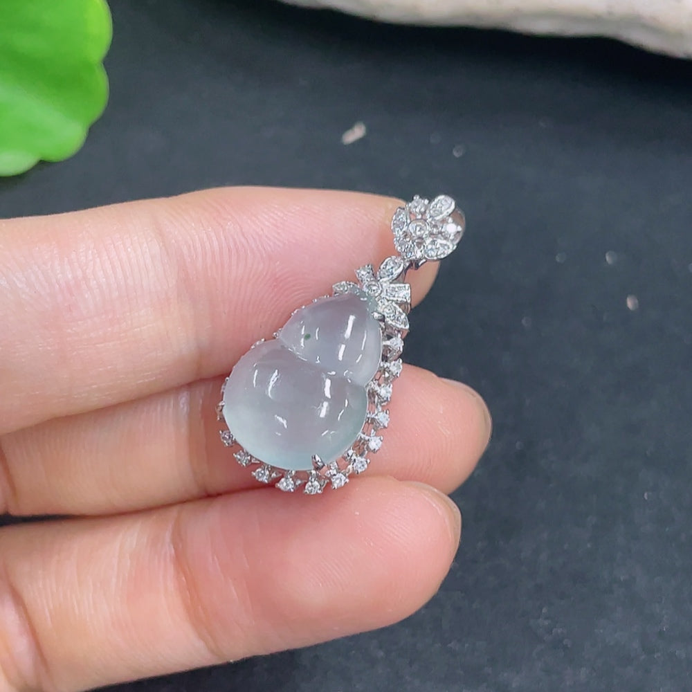 Jadeite Pendant Gourd 18k Diamond Accented