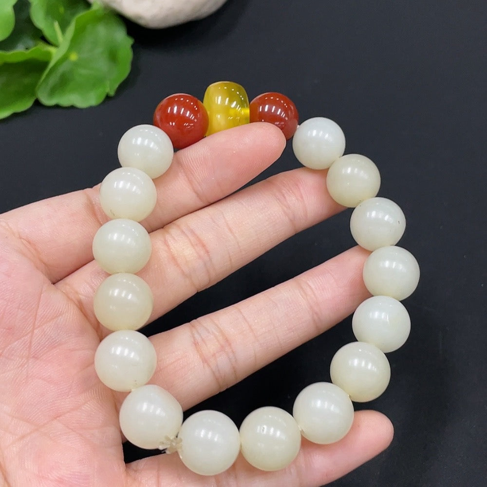 Hetian Jade Bracelet, approx. 11.7mm, total weight approx. 44.4g, with non-Hetian Jade beads