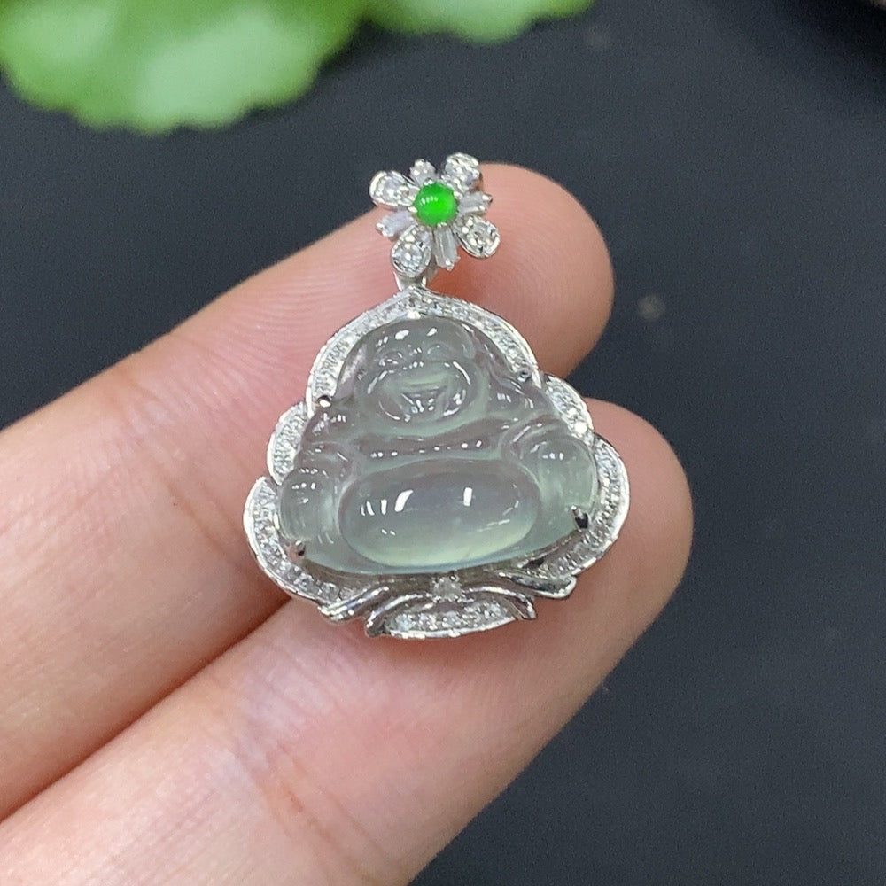 Jadeite Buddha Inlay Piece 18k Gold Inlaid Total Weight Approx. 2.55g