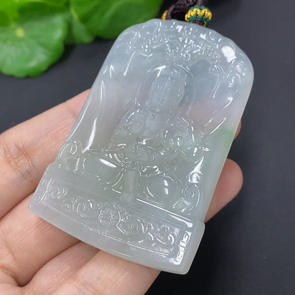 Jadeite Guanyin Pendant Total Weight Including Rope Approximately 39.4g