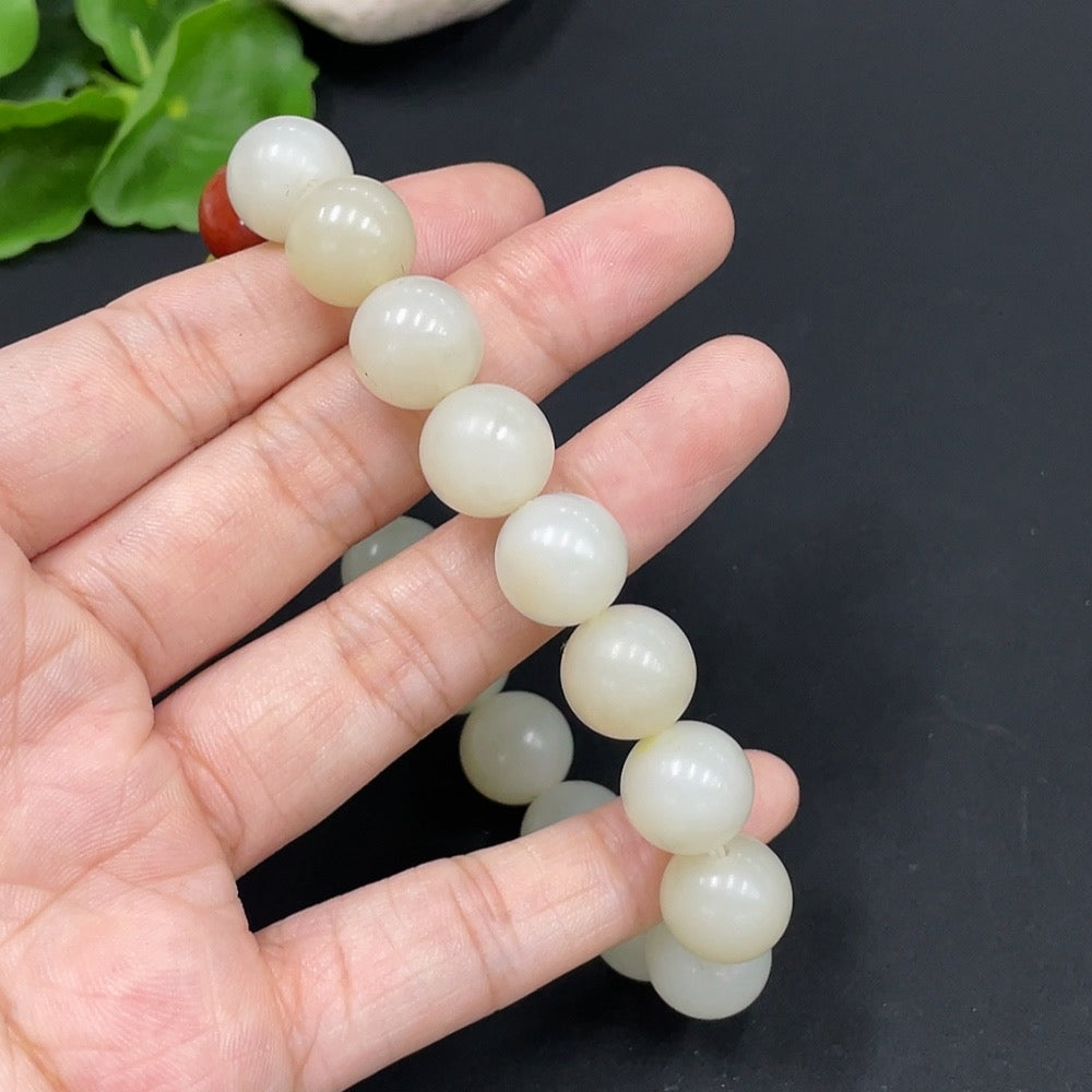 Hetian Jade Bracelet, approx. 11.7mm, total weight approx. 44.4g, with non-Hetian Jade beads