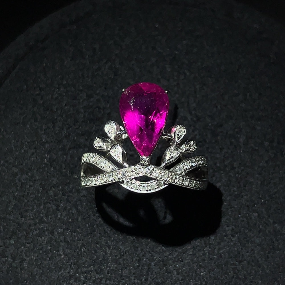 Tourmaline Ring with Diamond Accents, 18K Gold, Total Weight Approx. 3.19g, Size 10.5