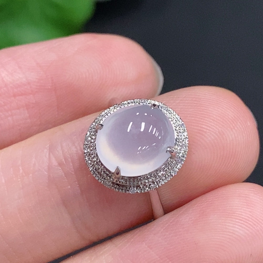Jadeite Cabochon Ring 18k Gold Total Weight Approx. 2.1g Size 9 With Diamond Accents