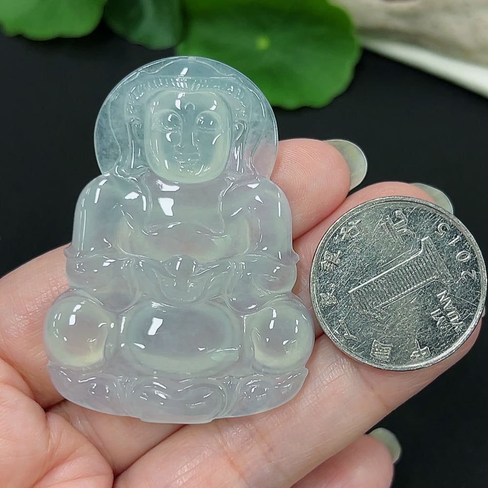 Jadeite Guanyin pendant from HKHQ, crafted in green jade with intricate detailing, weighs approximately 21.1 grams.