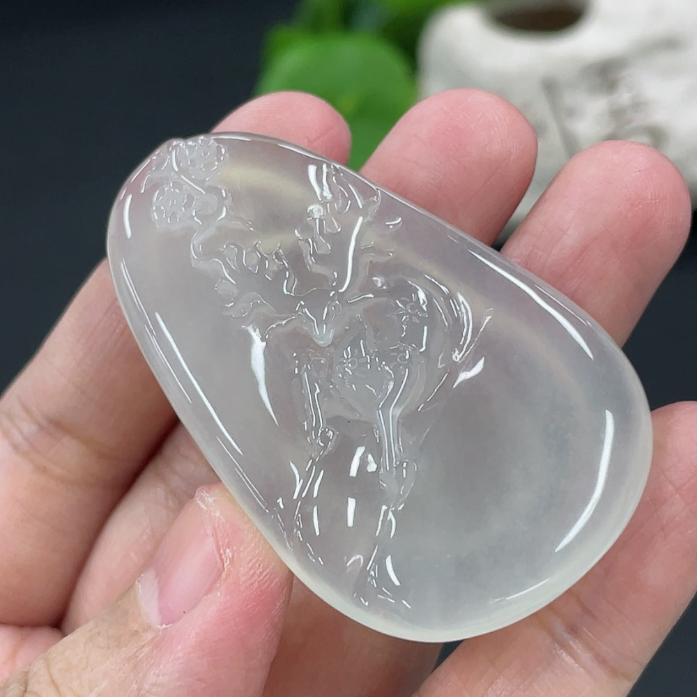 Jadeite Deer Pendant, Total Weight Approx. 25.96g