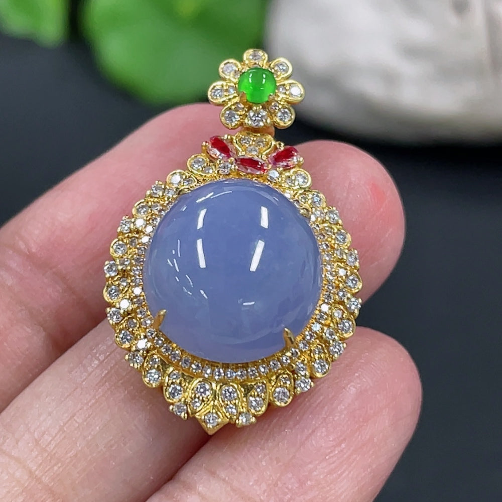 Jadeite Cabochon Pendant with 18K Gold Setting, Non-Diamond Accents (Medium 3 Pieces)