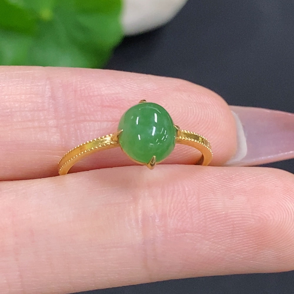 Jadeite Cabochon Ring 18K Gold Total Weight Approx. 1.5g Size 16