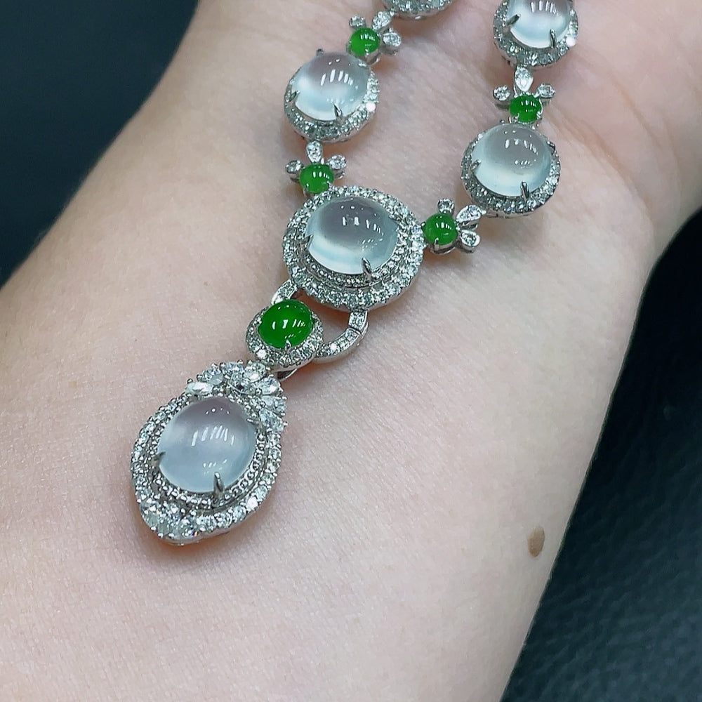 Jadeite Bezel-Set Cabochon Necklace 18k Main Chain Approx. Total Weight 13.88g