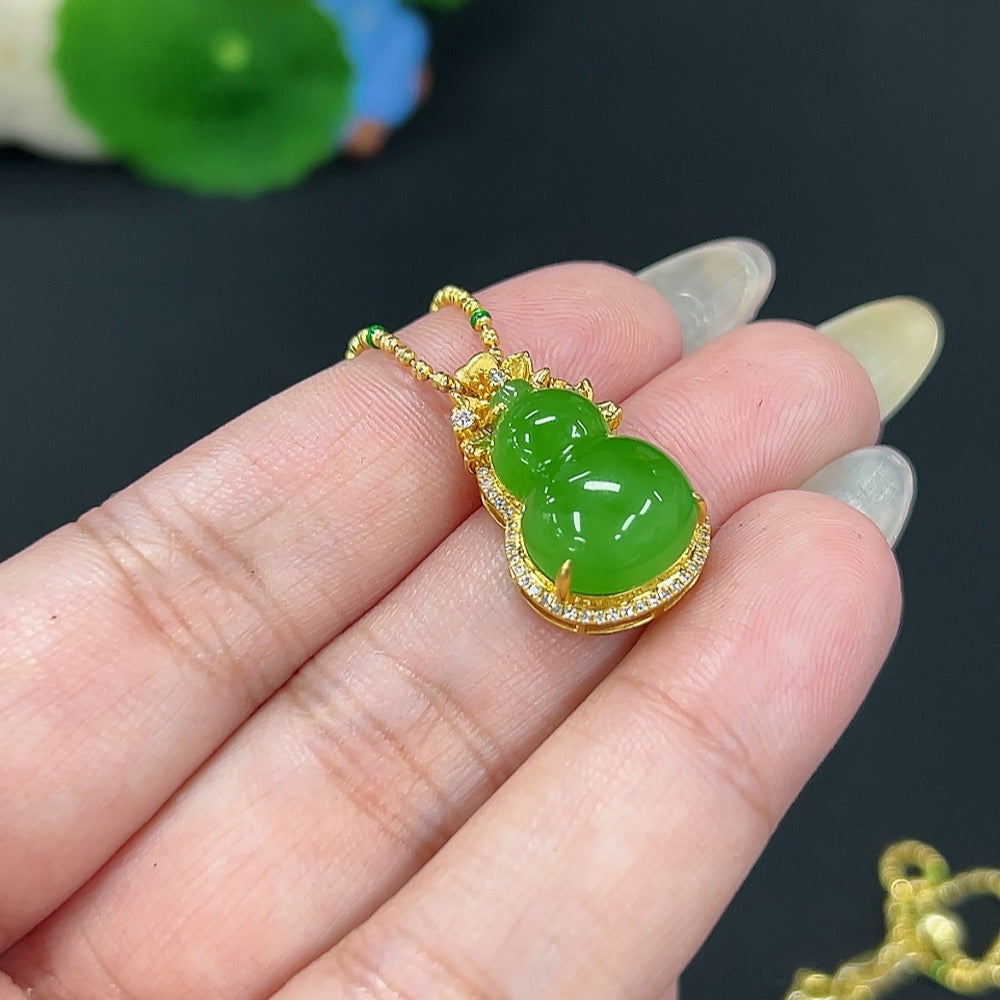 Hetian Jade Jasper Inlaid Pendant Gourd Total Weight Approx. [Including Chain] 7.8g Pendant 18k Chain Non-Gold With Diamond Accents