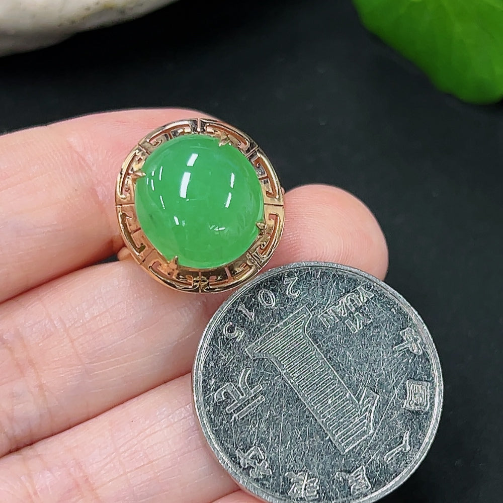 Jadeite Inlaid Ring Size 12 18K Gold Total Weight Approx. 4.7g