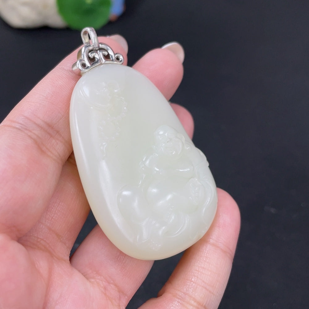 Hetian Jade Inlaid Pendant - Buddha, Total Weight Approx. 52.5g, Non-Gold
