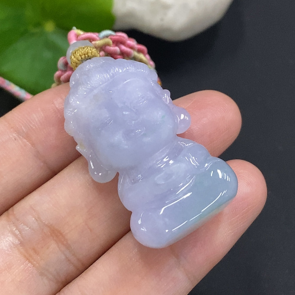 Jadeite Baby Buddha Pendant, total weight including cord approx. 19.6g