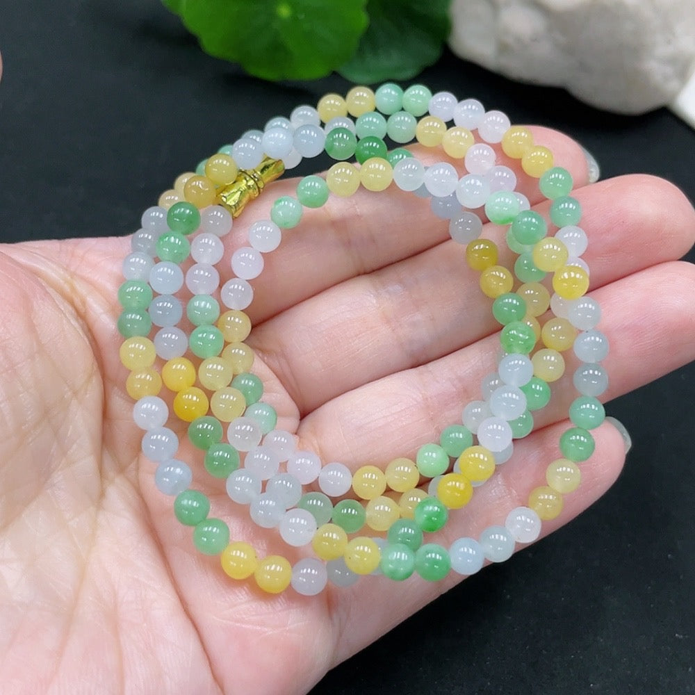 Jadeite Bead Necklace Approx. 4.5mm Total Weight Approx. 22.7g (Non-Gold Inlaid) (Color Origin Undetermined)