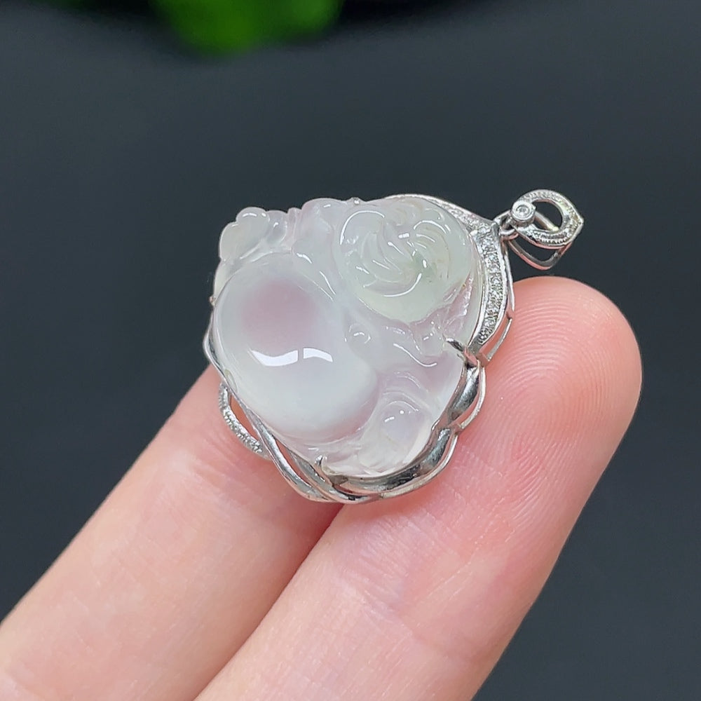 Jadeite Buddha Pendant with 18k Gold and Diamond Accents