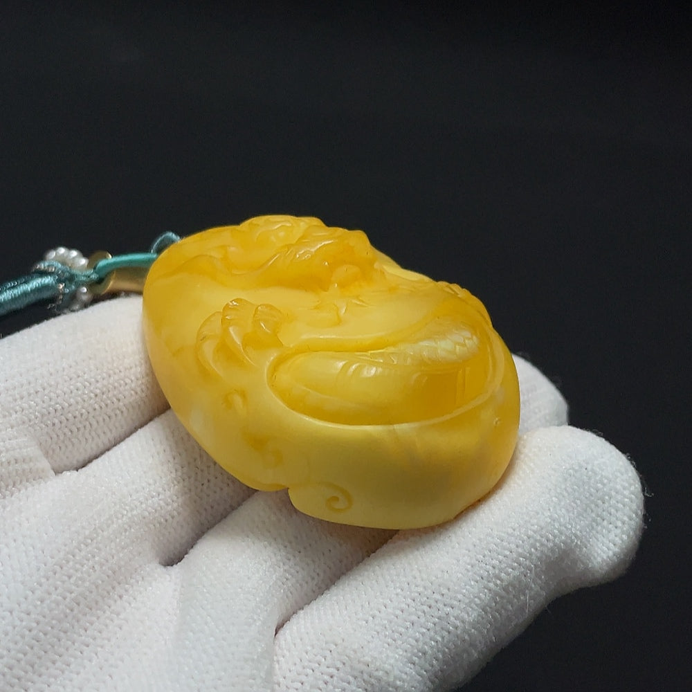 Amber Beeswax Pendant, Partial Repair Visible, Stones May Not Be Natural, Non-Gold, Includes Cord, Total Weight Approx. 33.15g
