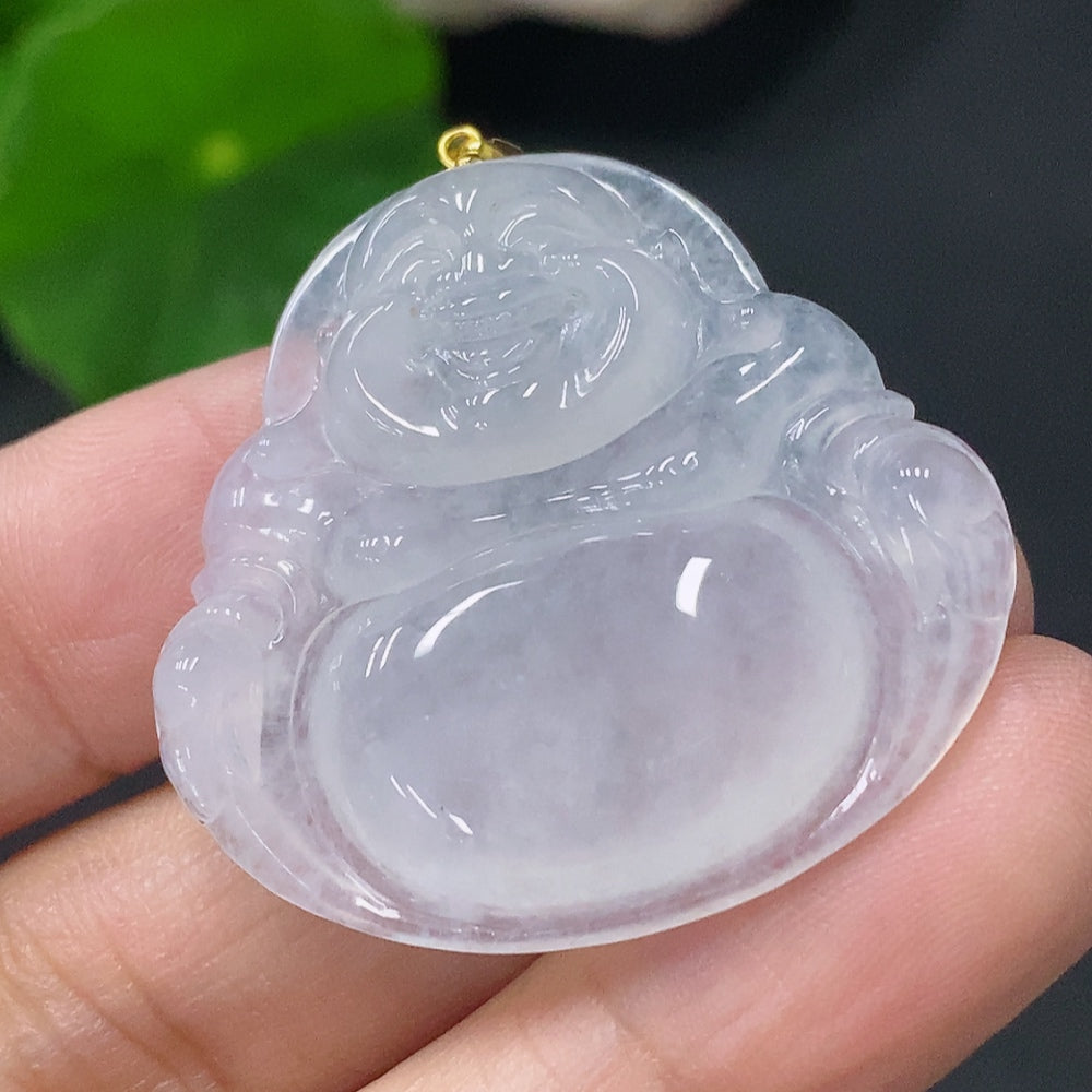 Jadeite Pendant Buddha with 18k Gold and Diamond Accent, Total Weight Approx. 9.42g