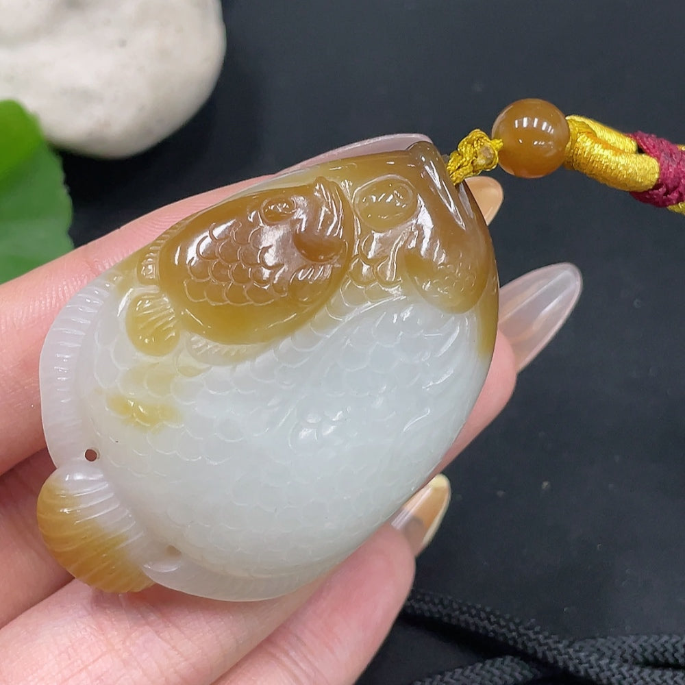 Hetian Jade Pendant Fish Total Weight Approx. (with rope) 52.8g