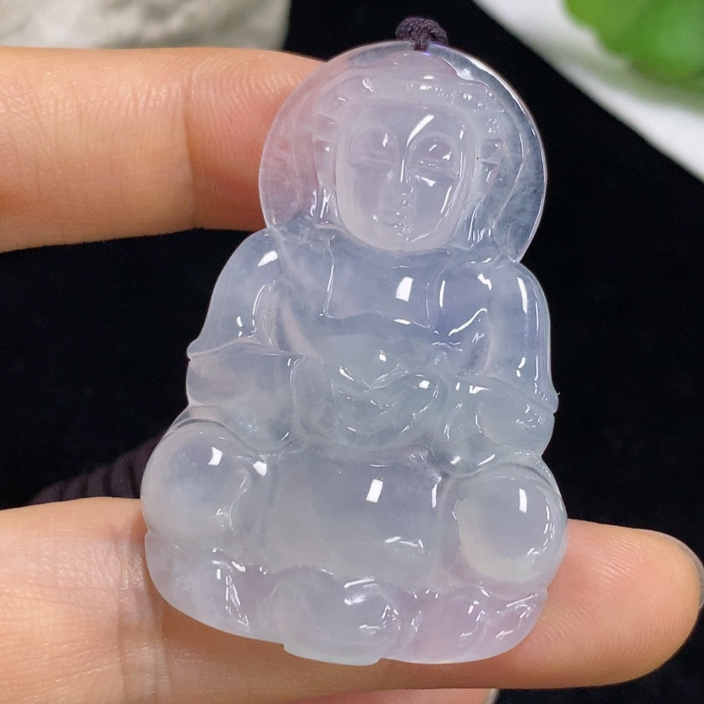 Jadeite Guanyin Pendant Total Weight Approx. 17.28g (Including Cord Weight) With Non-Grade A Beads