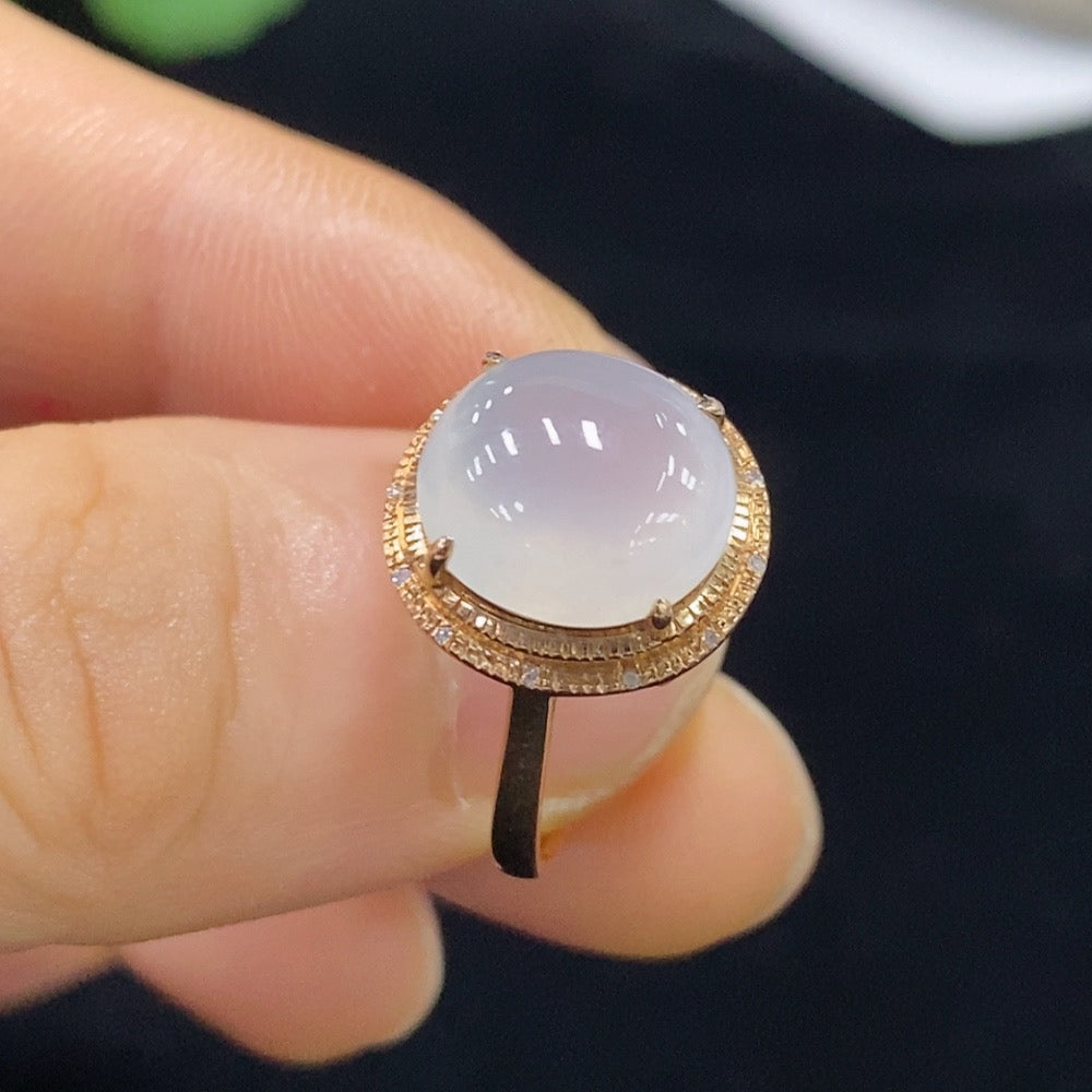 Jadeite and Diamond Ring, 18K Gold, Total Weight Approx. 2.32g, Size 13