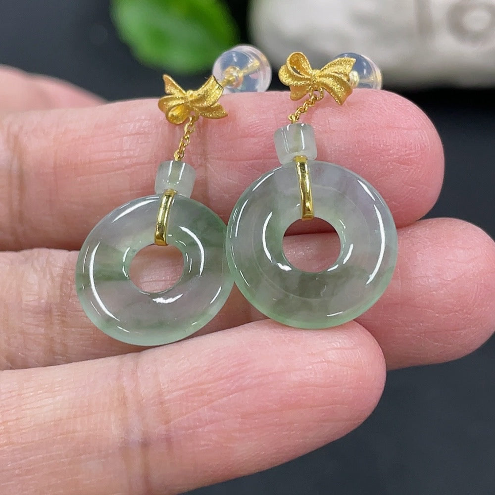 Jadeite donut inlaid earrings pair 18k gold inlaid total weight approx. 2.76g (excluding ear stoppers)