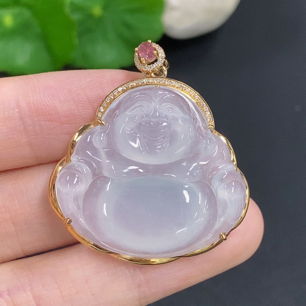 Jadeite Buddha Pendant (with Tourmaline) 18K Gold Total Weight Approx. 10.5g Diamond Accents