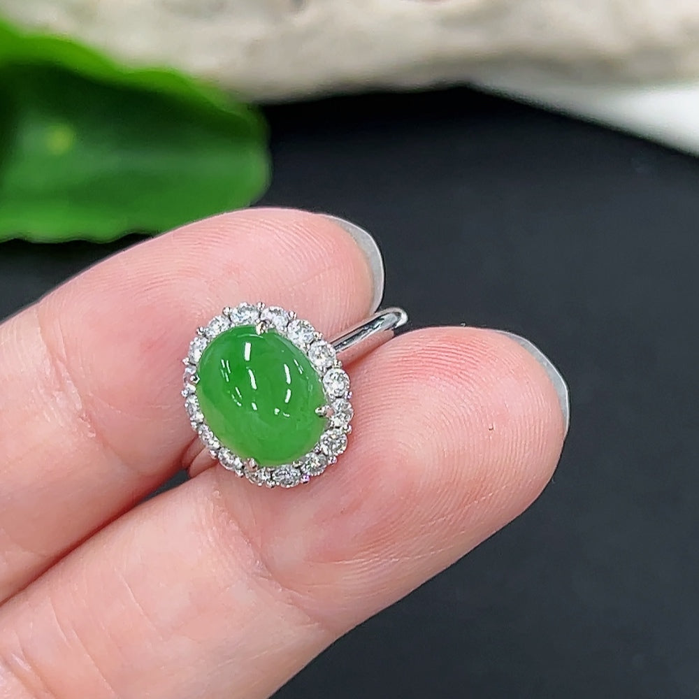 Jadeite Inlaid Ring 18K Gold (With Diamond Accents)