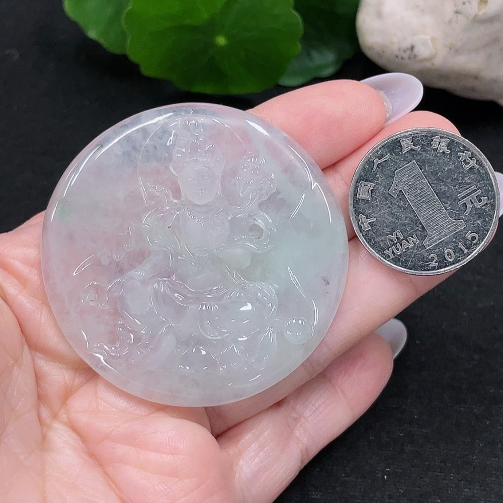 Jadeite Guanyin Pendant, Total Weight Approximately 26.2g