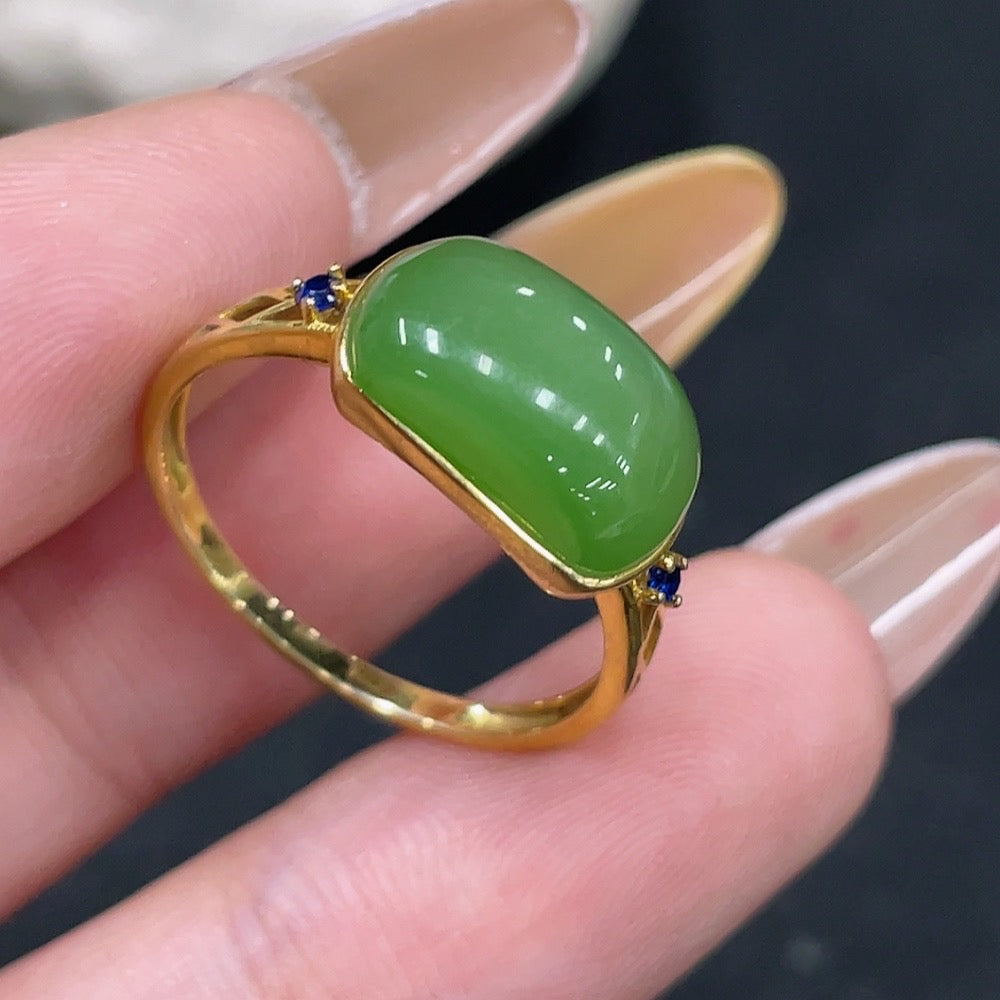 Hetian Jade Open-ended Inlaid Ring with 18k Gold, Size 15, Total Weight Approx. 2.1g