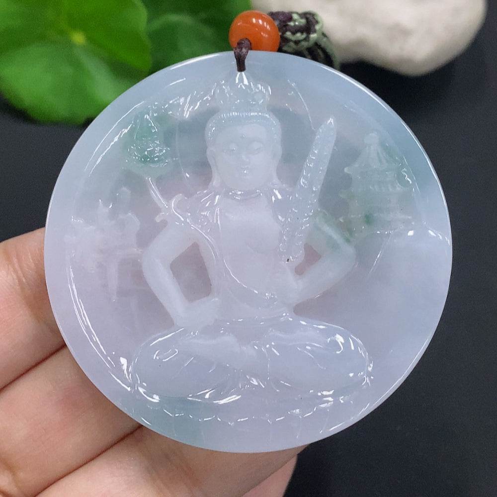 Jadeite Akashagarbha Bodhisattva Pendant with Cord, Total Weight Approx. 48g