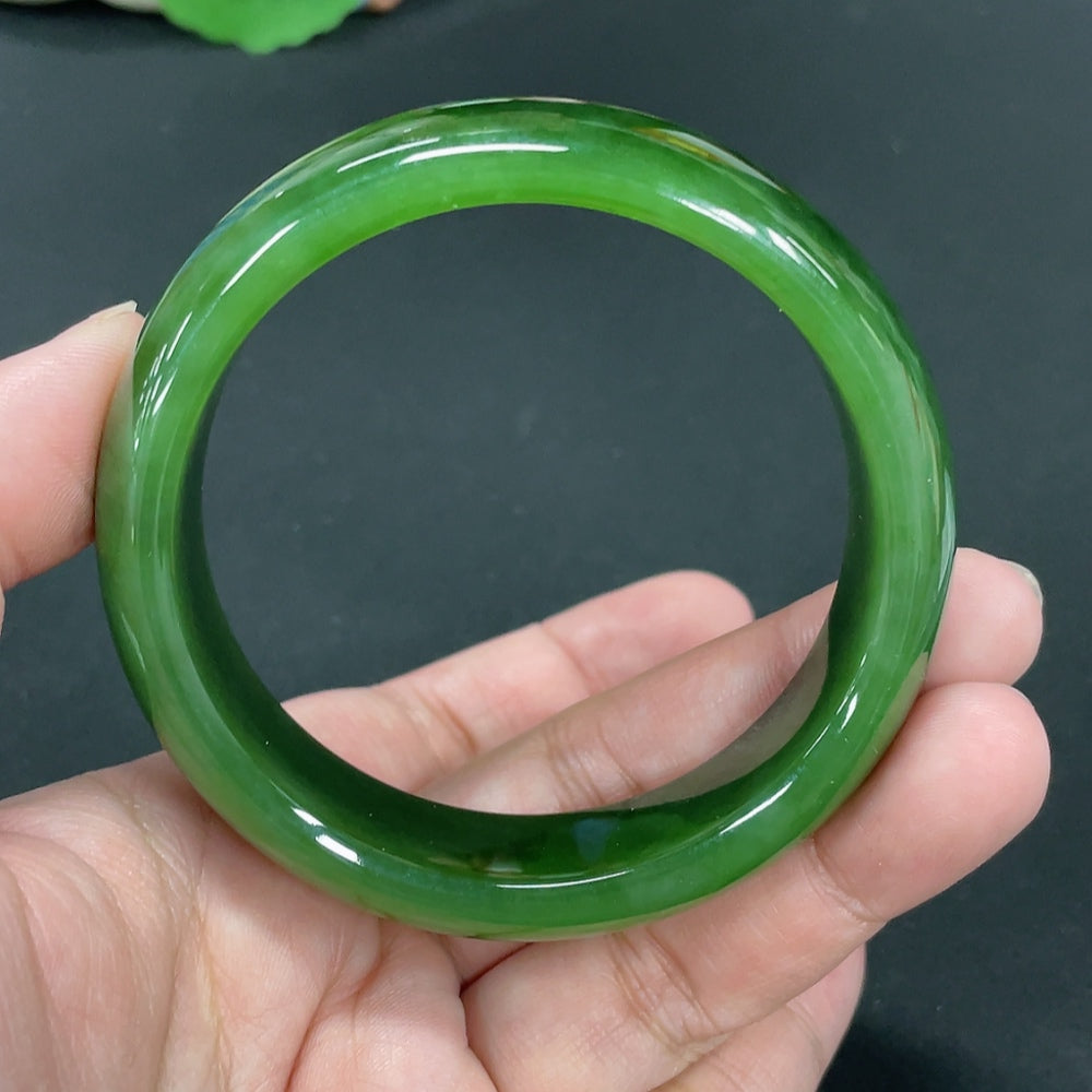 Hetian Jade Green Jade Round Bracelet Size 58.5 Total Weight Approx. 70.4g