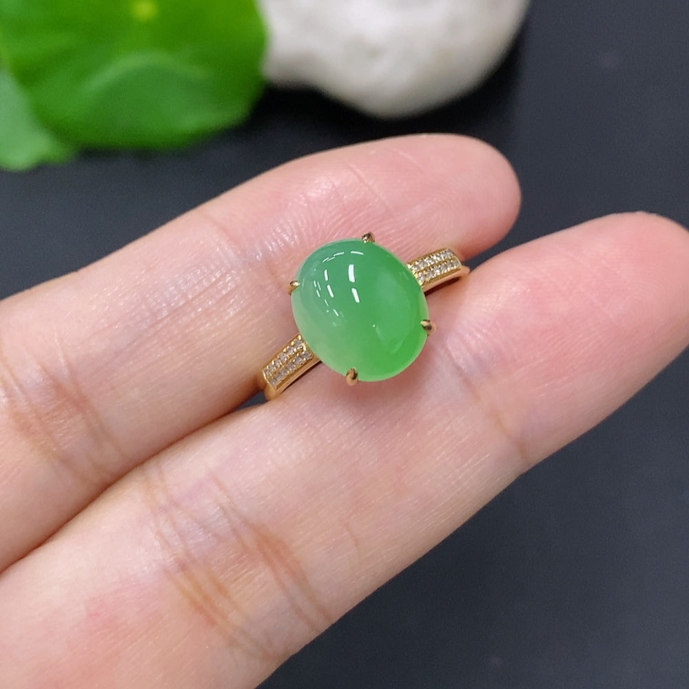 Jadeite Cabochon Ring with 18K Gold (Accented with Diamonds)